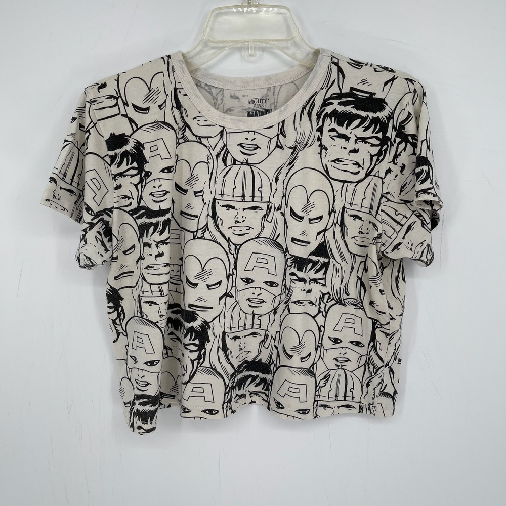 Mighty Fine Marvel Women's Cream Avengers All Over Print Crop Top Size XL